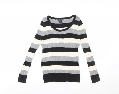 Faded Glory Women's Black Grey Striped Cotton Jumper Size S