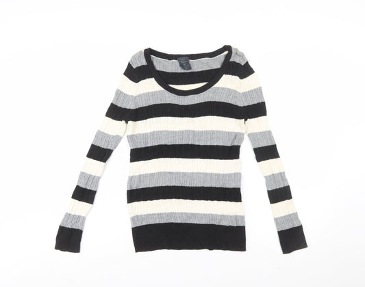 Faded Glory Women's Black Grey Striped Cotton Jumper Size S