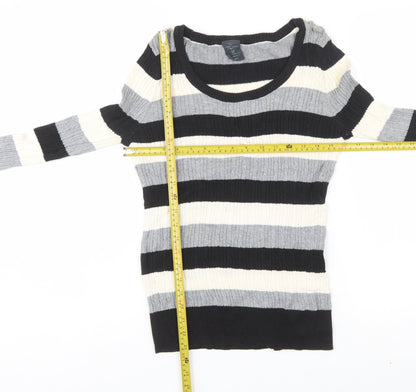 Faded Glory Women's Black Grey Striped Cotton Jumper Size S