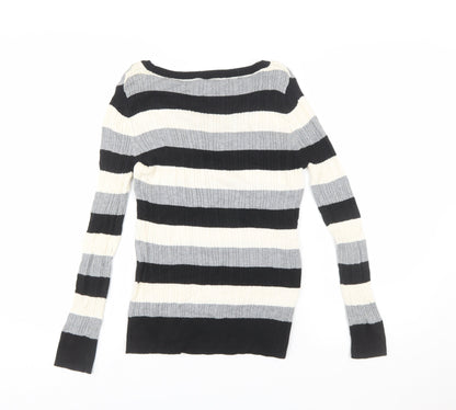 Faded Glory Women's Black Grey Striped Cotton Jumper Size S