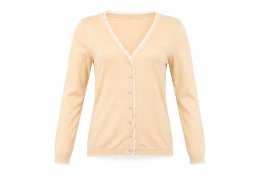 Sisley Women Beige Cotton V-Neck Button Cardigan Size S