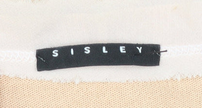 Sisley Women Beige Cotton V-Neck Button Cardigan Size S