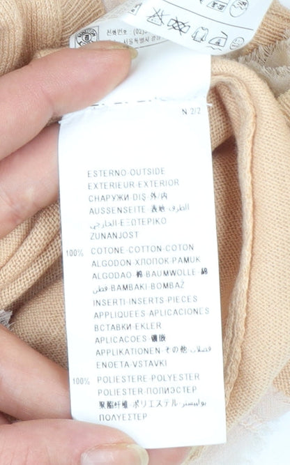 Sisley Women Beige Cotton V-Neck Button Cardigan Size S