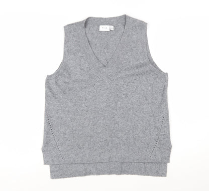 Vila Womens Grey V-Neck Knit Sleeveless Vest Jumper Size L