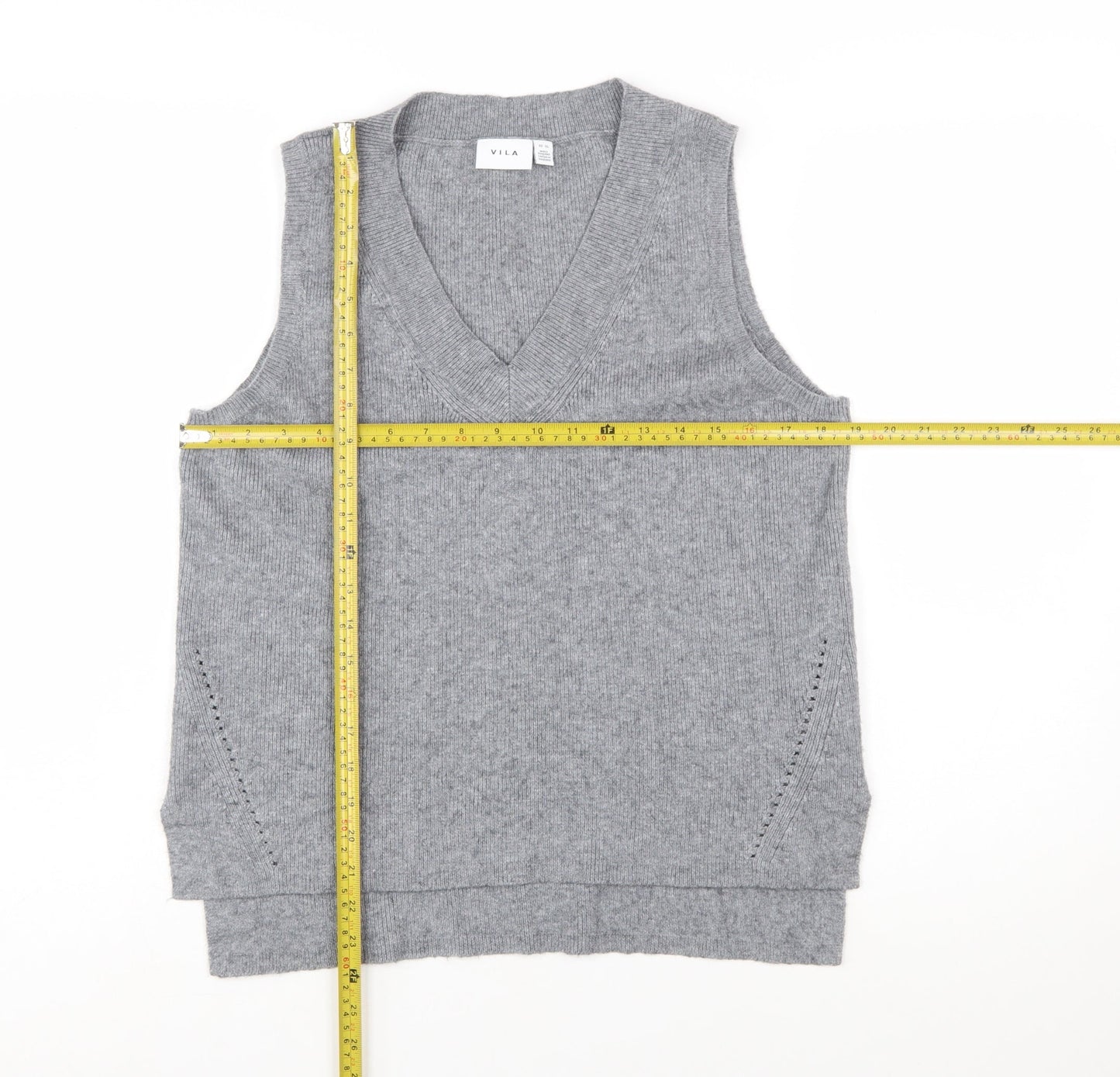 Vila Womens Grey V-Neck Knit Sleeveless Vest Jumper Size L