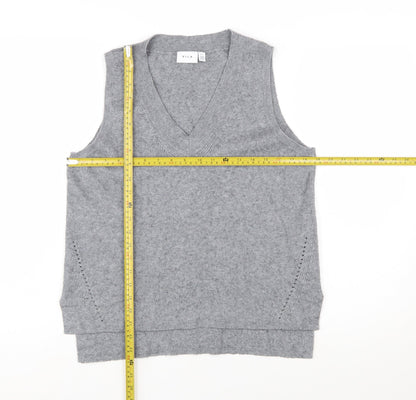 Vila Womens Grey V-Neck Knit Sleeveless Vest Jumper Size L