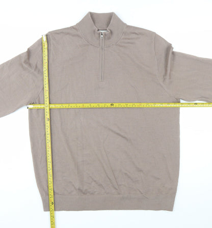 Marks and Spencer Men’s Beige Merino Wool 1/4 Zip Jumper L
