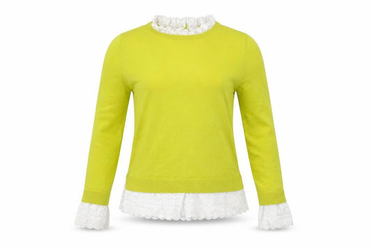 Boden Women's Yellow Lace Trim Long Sleeve Cotton Jumper Size 8
