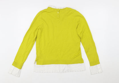 Boden Women's Yellow Lace Trim Long Sleeve Cotton Jumper Size 8