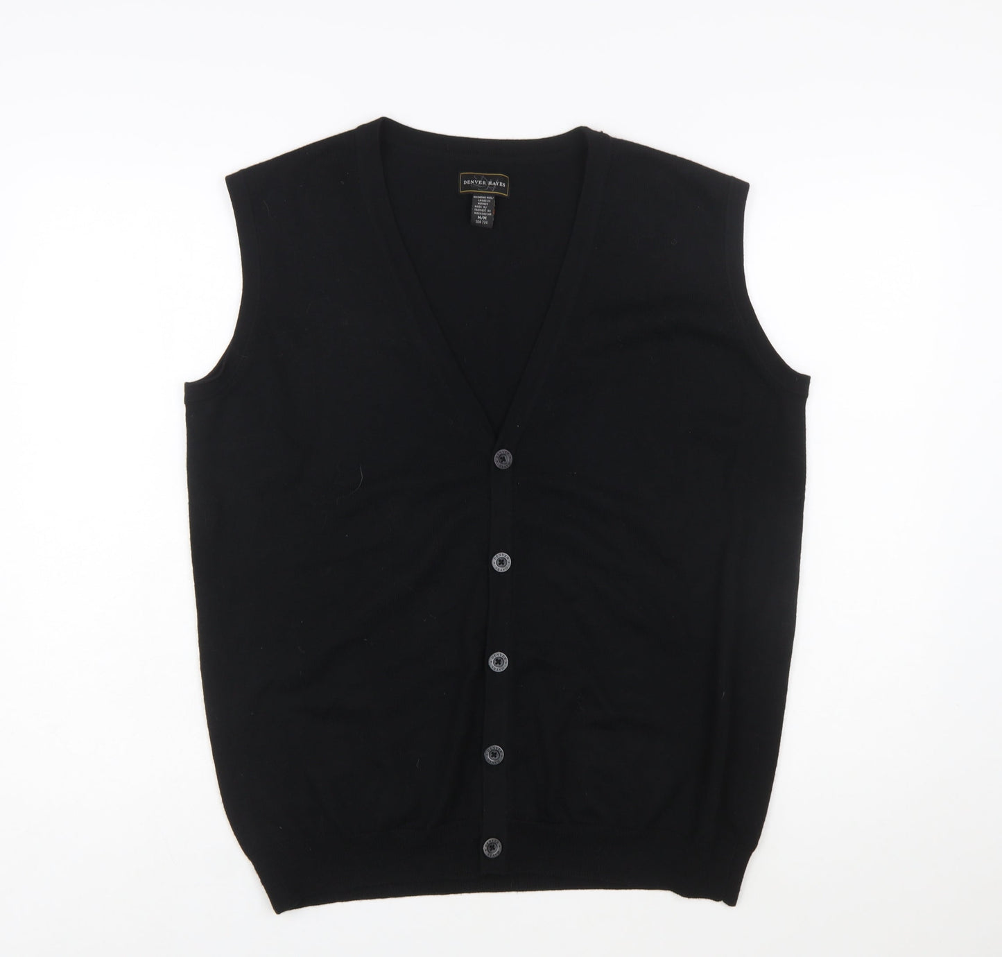 Denver Hayes Men Black Merino Wool Sleeveless Cardigan M