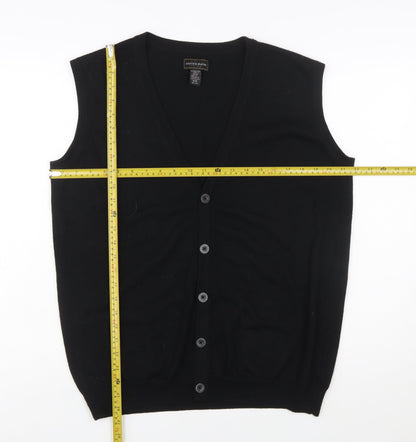 Denver Hayes Men Black Merino Wool Sleeveless Cardigan M