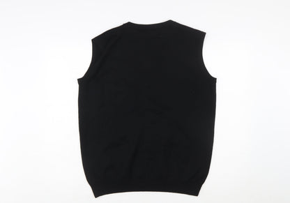 Denver Hayes Men Black Merino Wool Sleeveless Cardigan M