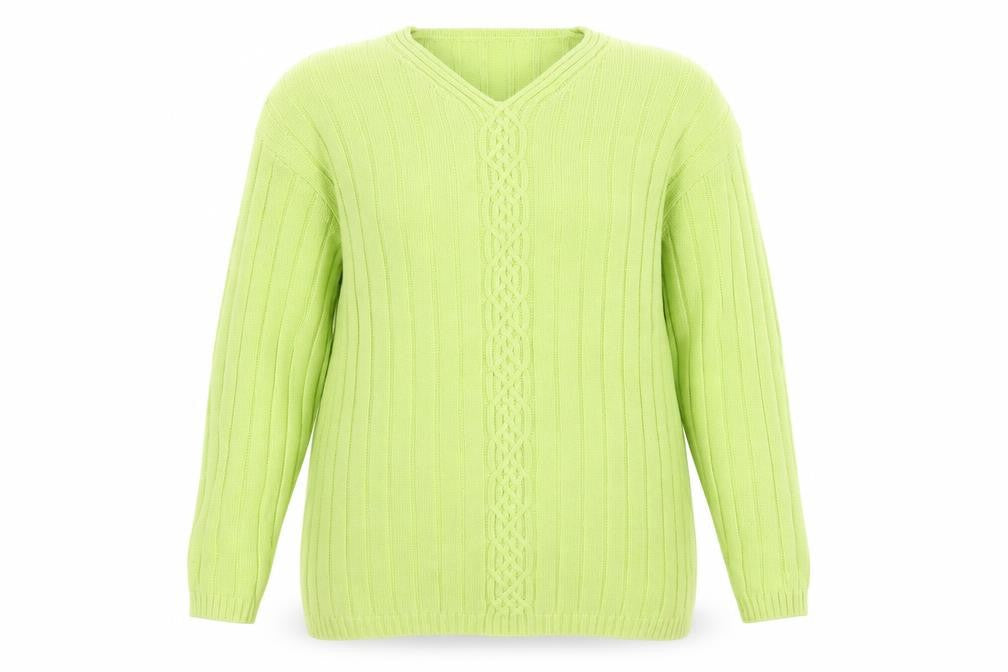 Jumper Women’s Green V-Neck Cable-Knit Cotton Pullover L