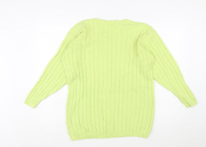 Jumper Women’s Green V-Neck Cable-Knit Cotton Pullover L