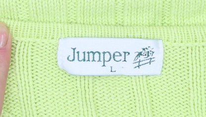 Jumper Women’s Green V-Neck Cable-Knit Cotton Pullover L