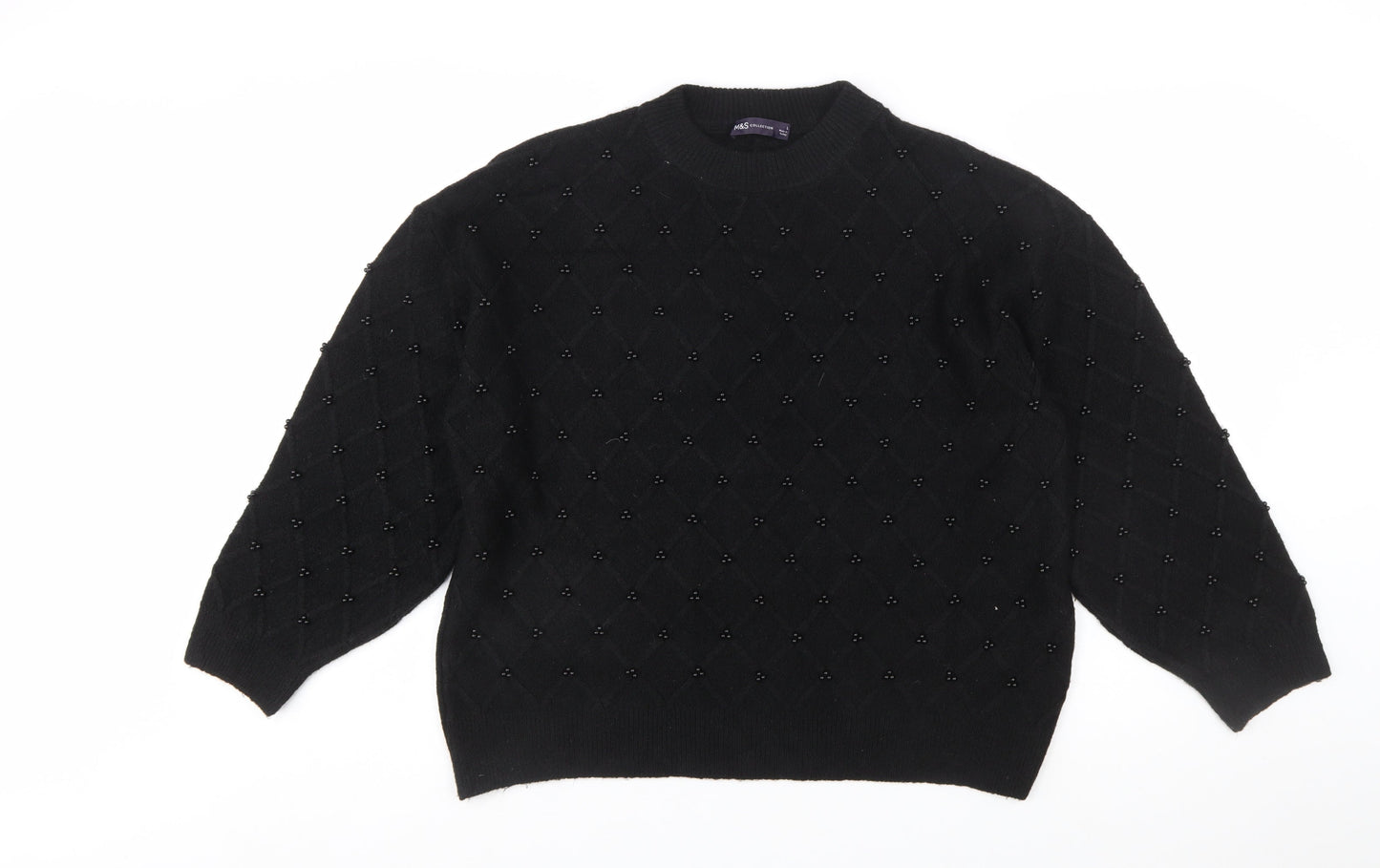 Marks and Spencer Women's Black Beaded Argyle Knit Jumper L
