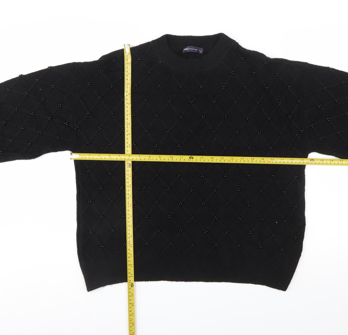 Marks and Spencer Women's Black Beaded Argyle Knit Jumper L
