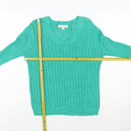 Marks and Spencer Autograph Green V-Neck Linen Women's Jumper Size 10