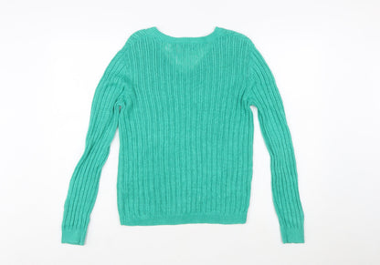 Marks and Spencer Autograph Green V-Neck Linen Women's Jumper Size 10