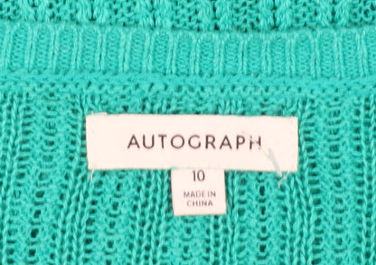 Marks and Spencer Autograph Green V-Neck Linen Women's Jumper Size 10