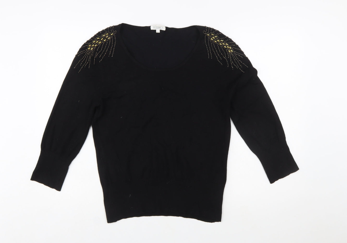 Kaliko Women's Black Beaded Scoop Neck Pullover Jumper Size 16