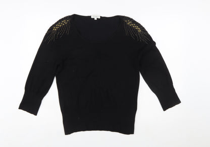 Kaliko Women's Black Beaded Scoop Neck Pullover Jumper Size 16
