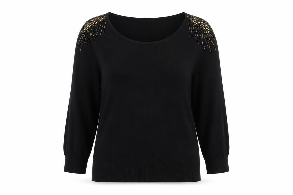 Kaliko Women's Black Beaded Scoop Neck Pullover Jumper Size 16