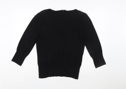Kaliko Women's Black Beaded Scoop Neck Pullover Jumper Size 16