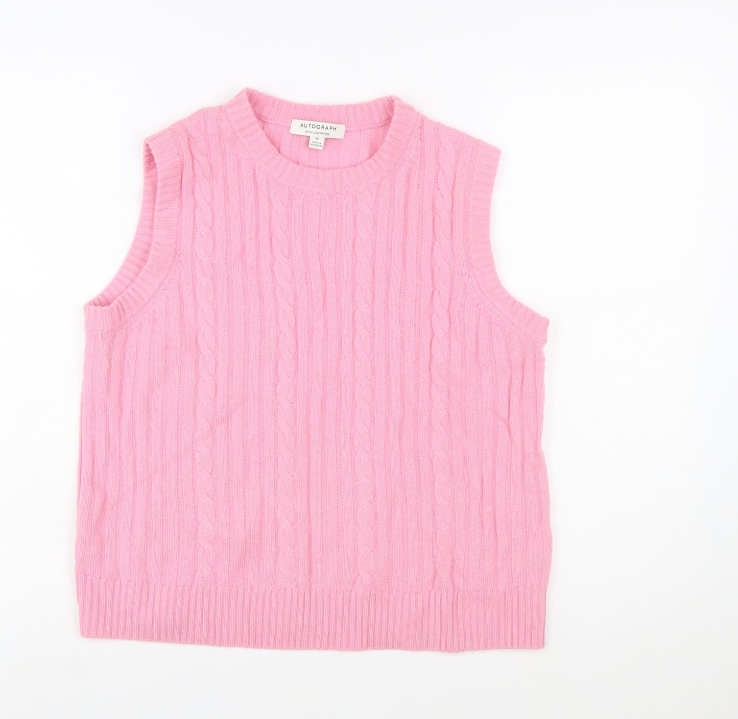 Marks and Spencer Autograph Pink Cashmere Blend Women's Sleeveless Cable Vest M