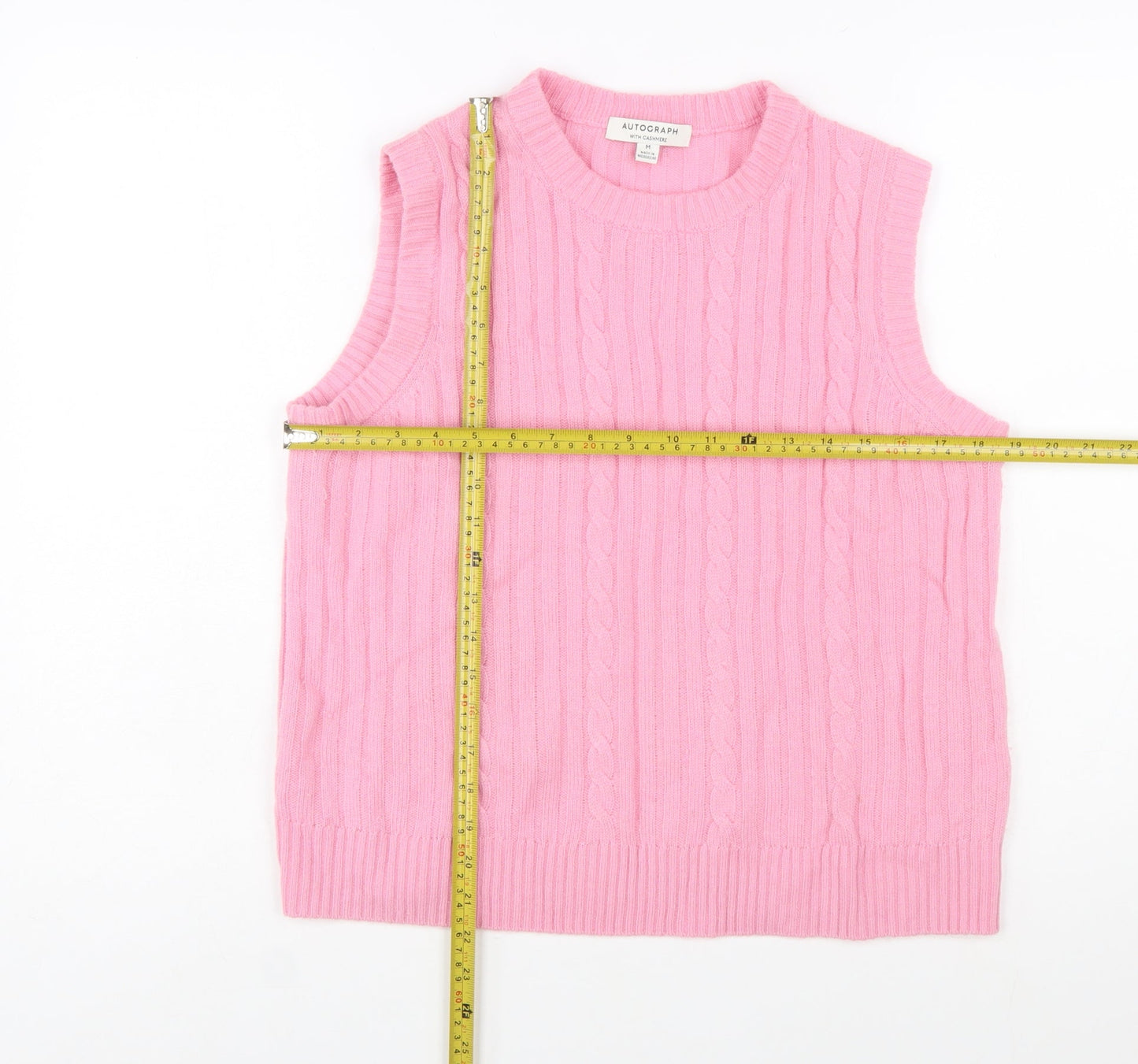 Marks and Spencer Autograph Pink Cashmere Blend Women's Sleeveless Cable Vest M