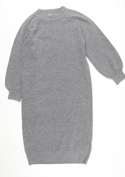 Warehouse Women Grey Wool Blend Long Sleeve Jumper Dress M