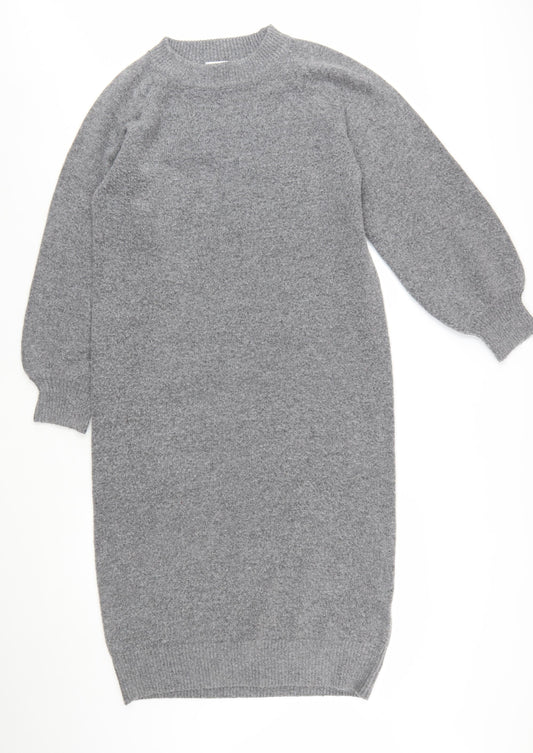 Warehouse Women Grey Wool Blend Long Sleeve Jumper Dress M