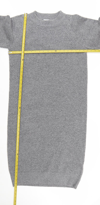 Warehouse Women Grey Wool Blend Long Sleeve Jumper Dress M