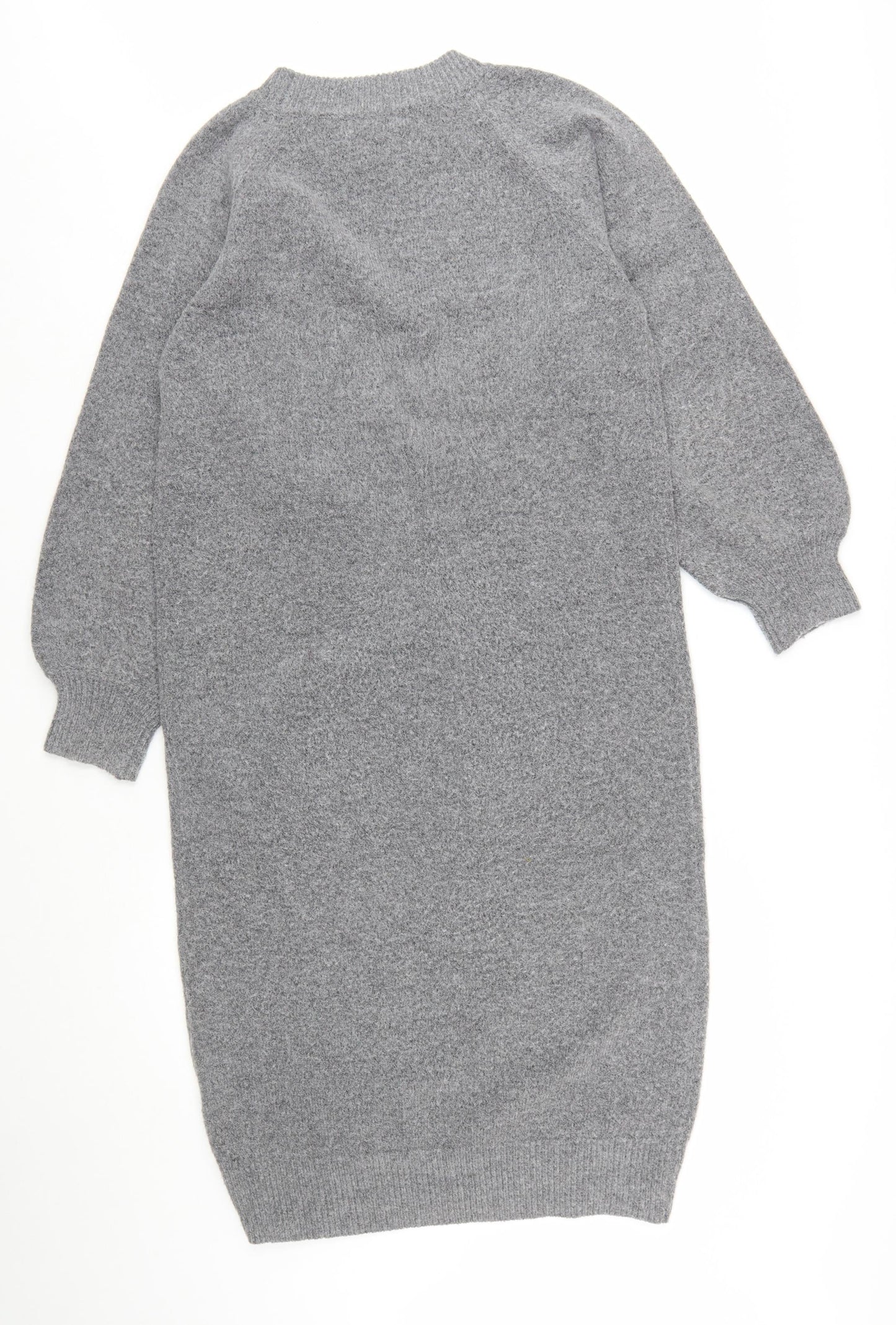 Warehouse Women Grey Wool Blend Long Sleeve Jumper Dress M