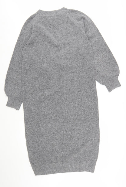 Warehouse Women Grey Wool Blend Long Sleeve Jumper Dress M