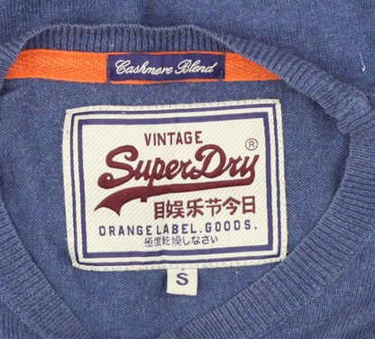 Superdry Men Blue Cashmere Blend Crew Neck Pullover Jumper S