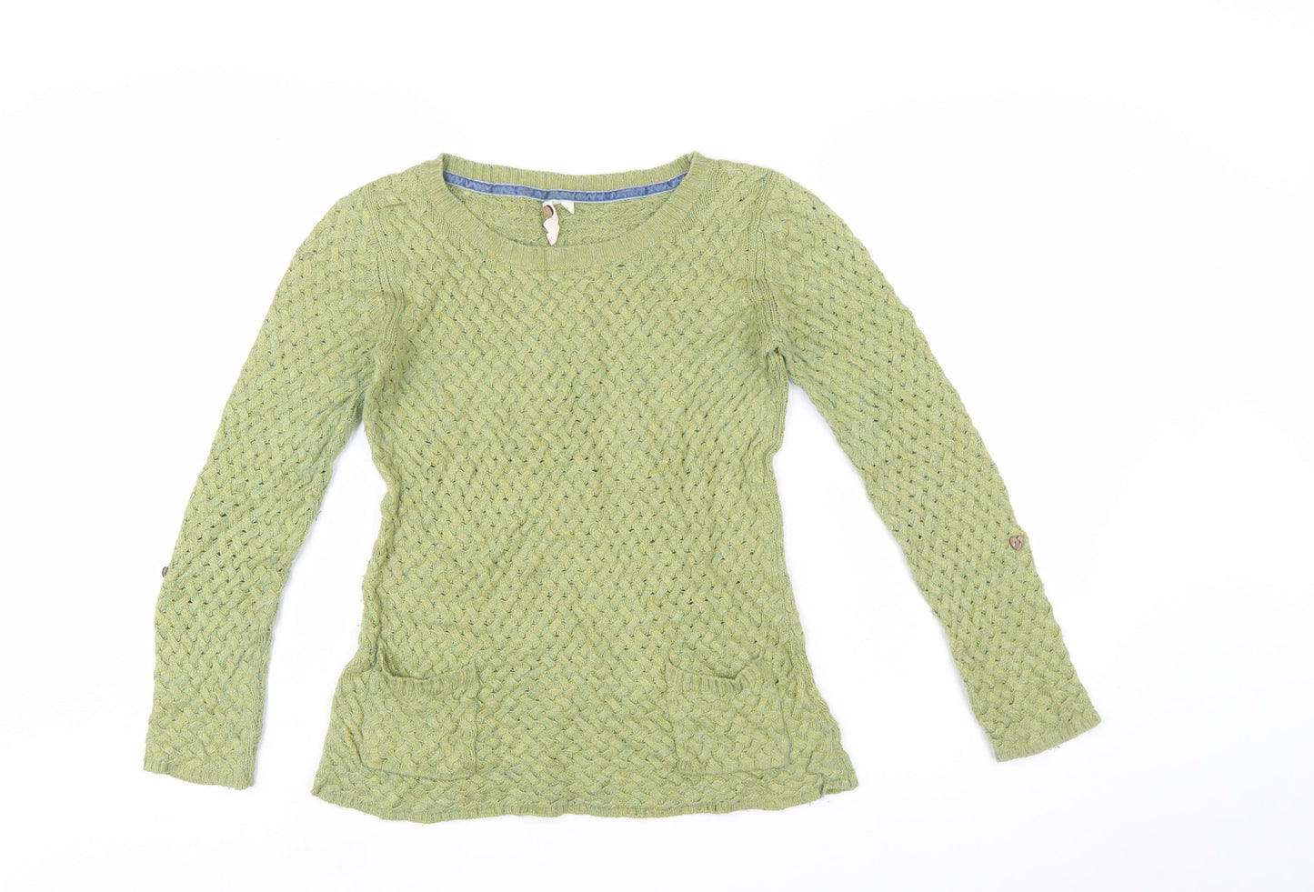 White Stuff Women's Green Cable-Knit Cotton Jumper Size 8