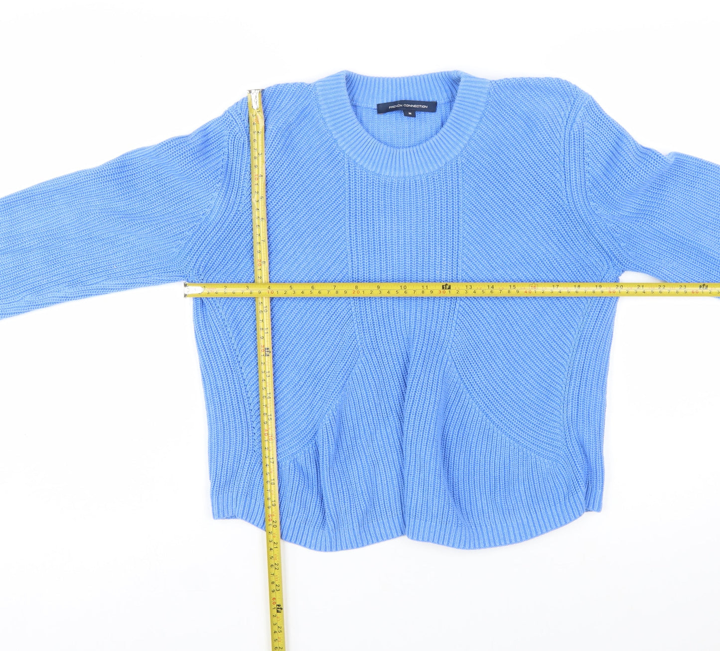 French Connection Women Blue Cotton Chunky Knit Pullover Jumper M