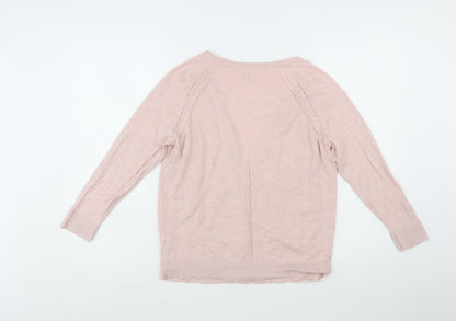 Fat Face Womens Pink Cotton Linen V-Neck Cardigan Size 12
