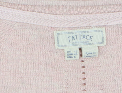 Fat Face Womens Pink Cotton Linen V-Neck Cardigan Size 12