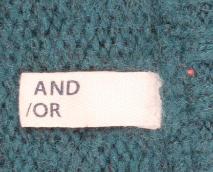 AND/OR Women's Blue Striped Wool Blend Chunky Knit Jumper Size 18
