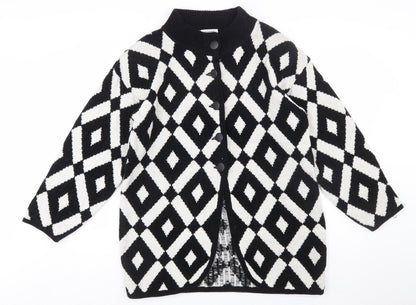 TIGI Exclusive Womens Black White Geometric Knit Cardigan M