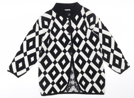 TIGI Exclusive Womens Black White Geometric Knit Cardigan M