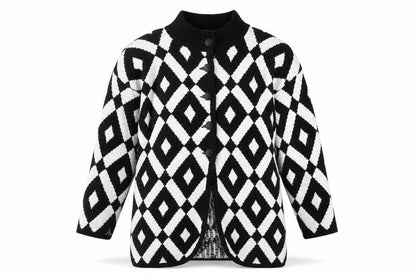 TIGI Exclusive Womens Black White Geometric Knit Cardigan M