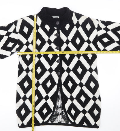 TIGI Exclusive Womens Black White Geometric Knit Cardigan M