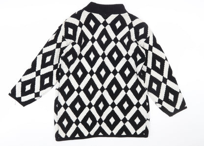 TIGI Exclusive Womens Black White Geometric Knit Cardigan M