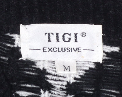 TIGI Exclusive Womens Black White Geometric Knit Cardigan M