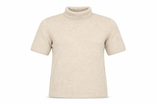 Mango Women Beige Roll Neck Short Sleeve Wool Blend Jumper Size 12