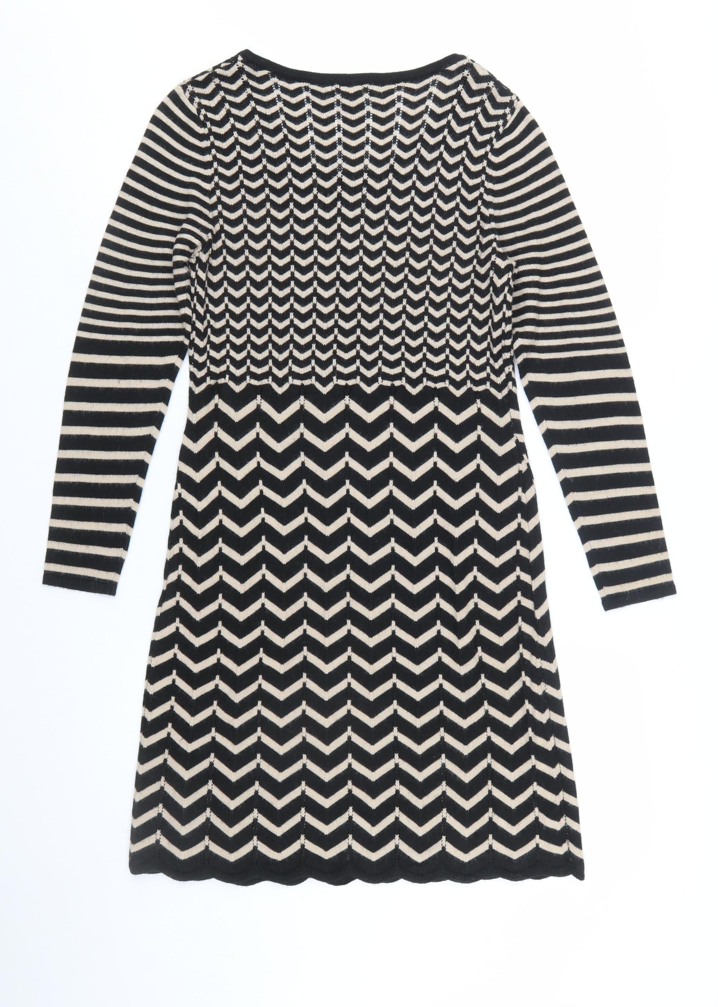 Monsoon Women’s Black Chevron Knit Long Sleeve Knee Length Dress M