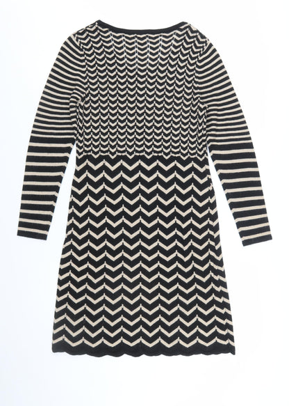 Monsoon Women’s Black Chevron Knit Long Sleeve Knee Length Dress M